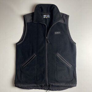 Vintage OP Ocean Pacific Mens Medium Vest Polar fleece Full zip Black Patch Logo